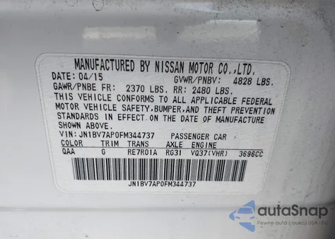 2015 Infiniti Q50 Premium z USA, uszkodzony, nr VIN JN1BV7AP0FM344737